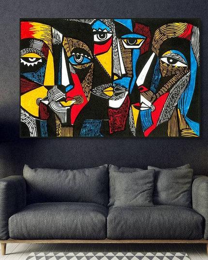 Abstract Geometric Faces: Picasso Inspired Art Print Wall Poster