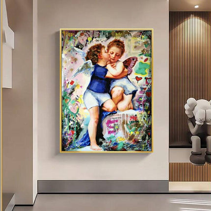 Angelic Affection: Young Love Canvas Print Poster Wall Poster