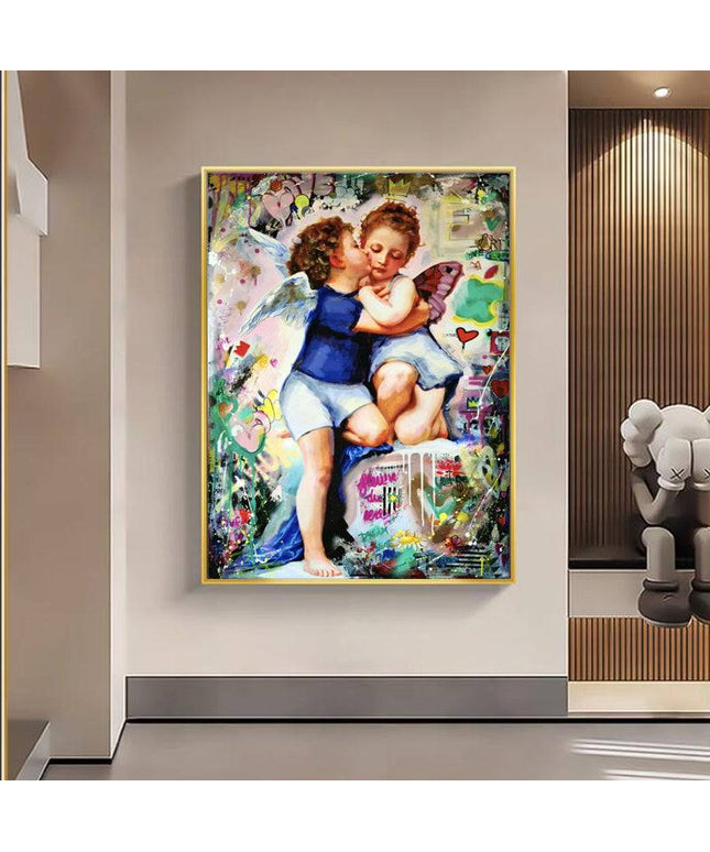 Angelic Affection: Young Love Canvas Print Poster Wall Poster