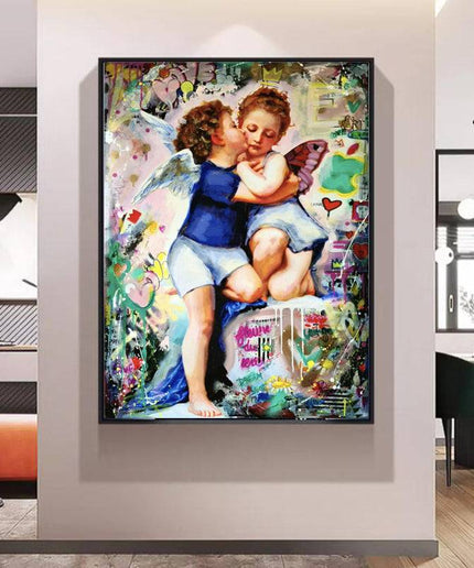 Angelic Affection: Young Love Canvas Print Poster Wall Poster