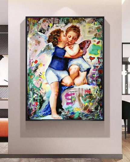 Angelic Affection: Young Love Canvas Print Poster Wall Poster
