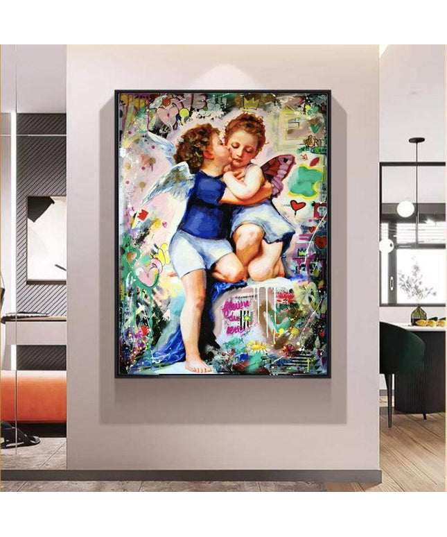 Angelic Affection: Young Love Canvas Print Poster Wall Poster