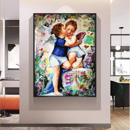 Angelic Affection: Young Love Canvas Print Poster Wall Poster