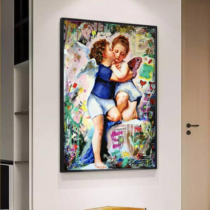 Angelic Affection: Young Love Canvas Print Poster Wall Poster