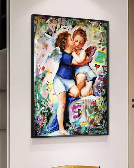 Angelic Affection: Young Love Canvas Print Poster Wall Poster