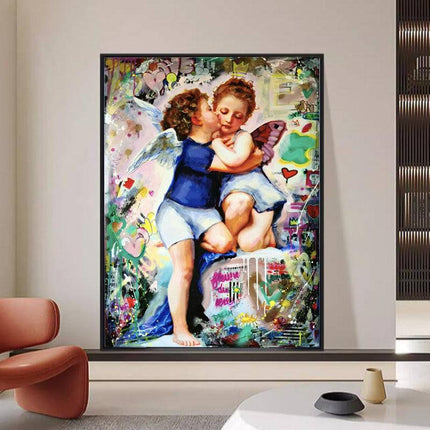 Angelic Affection: Young Love Canvas Print Poster Wall Poster