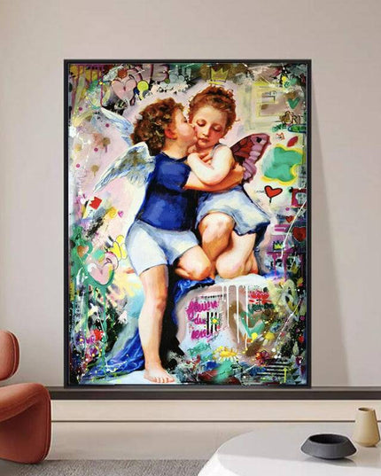 Angelic Affection: Young Love Canvas Print Poster Wall Poster