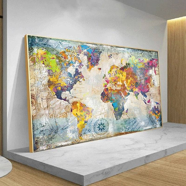 Artistic Global Connections: Modern Colorful World Map Canvas Print 