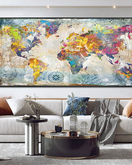 Artistic Global Connections: Modern Colorful World Map Canvas Print 