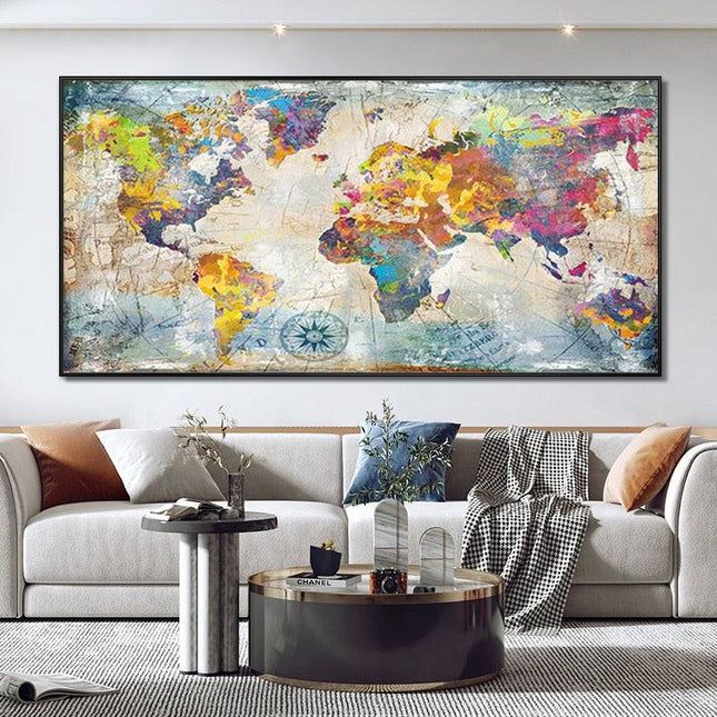 Artistic Global Connections: Modern Colorful World Map Canvas Print 