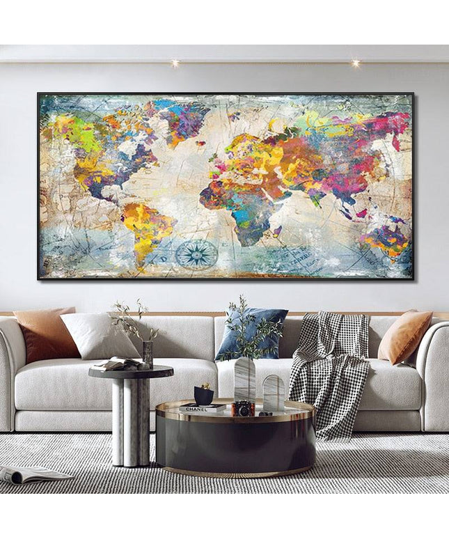 Artistic Global Connections: Modern Colorful World Map Canvas Print 