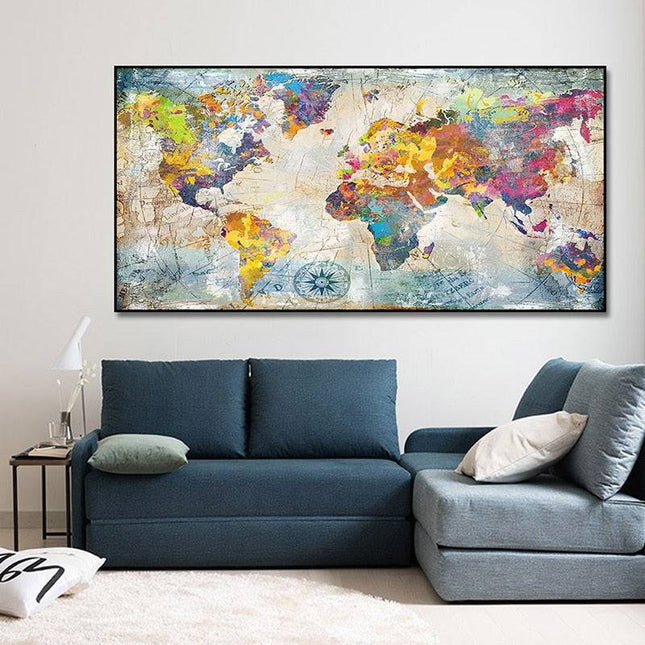 Artistic Global Connections: Modern Colorful World Map Canvas Print 