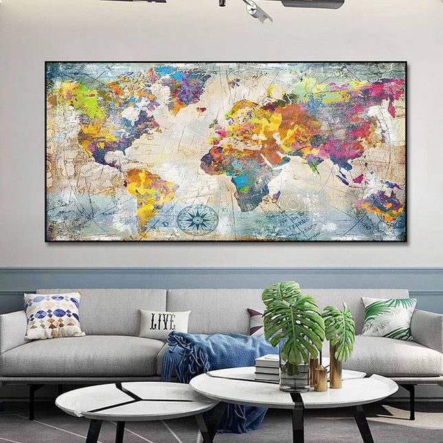 Artistic Global Connections: Modern Colorful World Map Canvas Print 