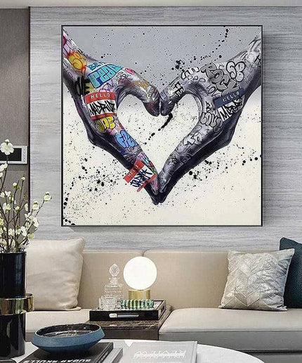 Artistic Love: Graffiti Hands of Heart Print Wall Poster