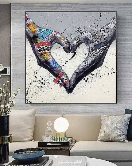 Artistic Love: Graffiti Hands of Heart Print Wall Poster