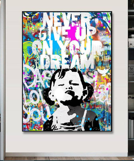 Artistic Motivation: Never Give Up Dream Graffiti Girl Canvas Print Wall Poster