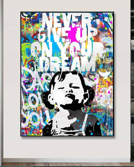 Artistic Motivation: Never Give Up Dream Graffiti Girl Canvas Print Wall Poster