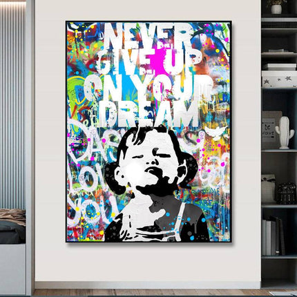 Artistic Motivation: Never Give Up Dream Graffiti Girl Canvas Print Wall Poster