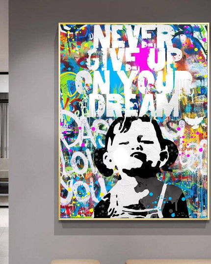 Artistic Motivation: Never Give Up Dream Graffiti Girl Canvas Print Wall Poster