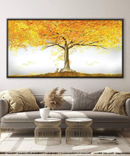 Autumn Splendor: Fall Golden Tree Canvas Print Wall Poster
