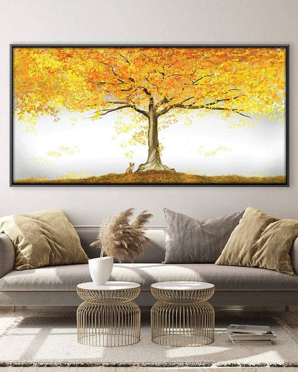 Autumn Splendor: Fall Golden Tree Canvas Print Wall Poster