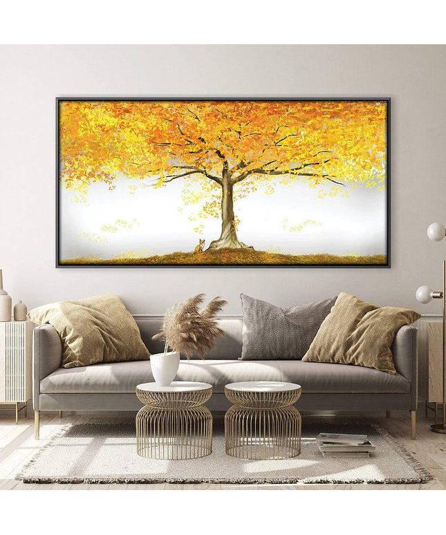 Autumn Splendor: Fall Golden Tree Canvas Print Wall Poster