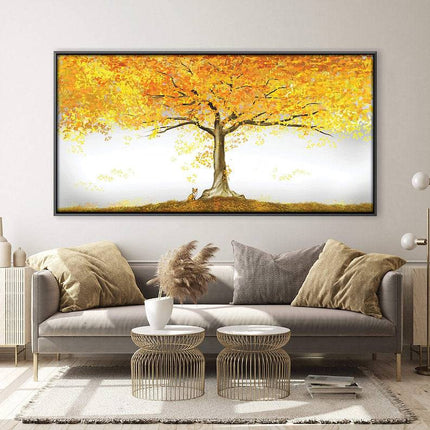 Autumn Splendor: Fall Golden Tree Canvas Print Wall Poster