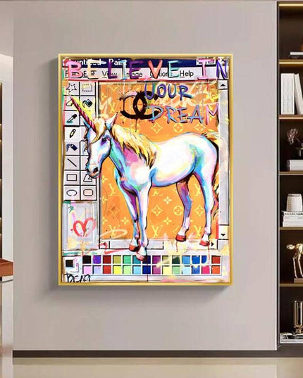 Believe in Your Dreams: Unicorn Creative Art Canvas Print Wall Poster
