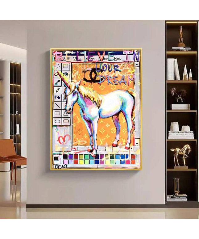 Believe in Your Dreams: Unicorn Creative Art Canvas Print Wall Poster