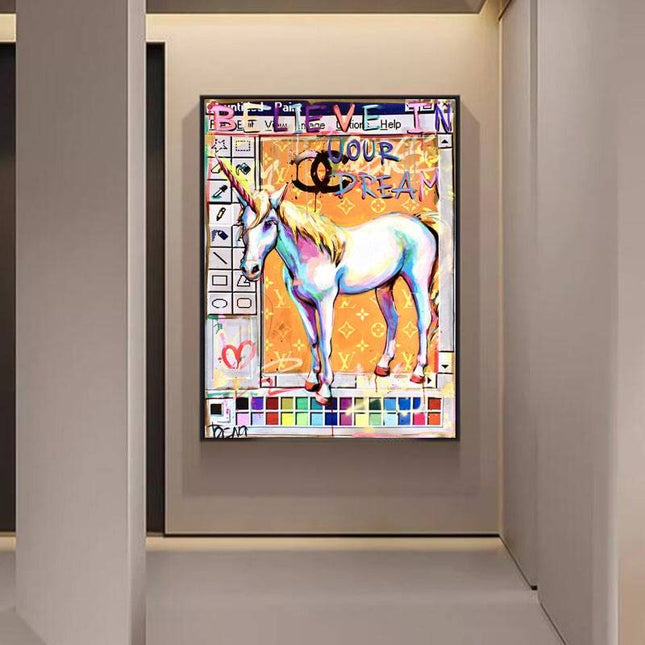 Believe in Your Dreams: Unicorn Creative Art Canvas Print Wall Poster