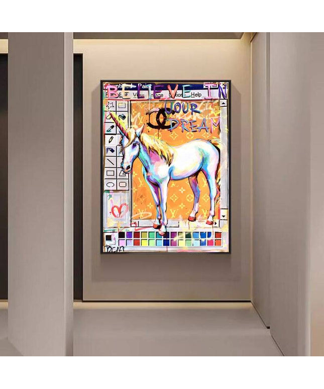 Believe in Your Dreams: Unicorn Creative Art Canvas Print Wall Poster