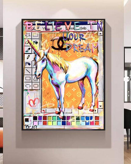 Believe in Your Dreams: Unicorn Creative Art Canvas Print Wall Poster