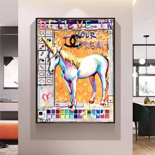 Believe in Your Dreams: Unicorn Creative Art Canvas Print Wall Poster