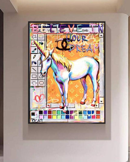 Believe in Your Dreams: Unicorn Creative Art Canvas Print Wall Poster