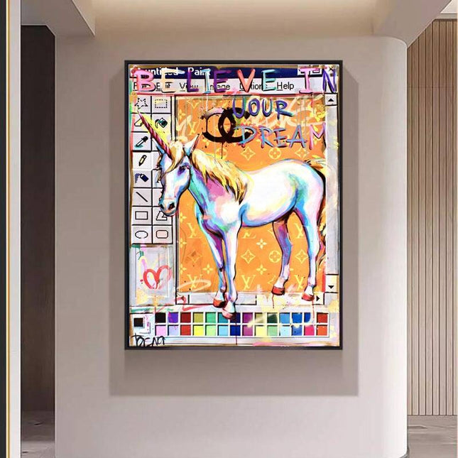Believe in Your Dreams: Unicorn Creative Art Canvas Print Wall Poster