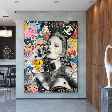 Bunny Kate Moss - Fashion Model Graffiti Pop Art Canvas Poster Wall Poster