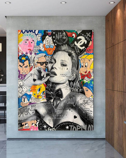 Bunny Kate Moss - Fashion Model Graffiti Pop Art Canvas Poster Wall Poster