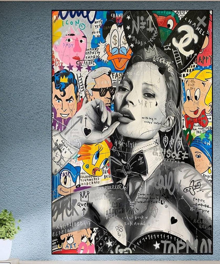 Bunny Kate Moss - Fashion Model Graffiti Pop Art Canvas Poster Wall Poster