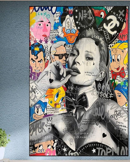Bunny Kate Moss - Fashion Model Graffiti Pop Art Canvas Poster Wall Poster