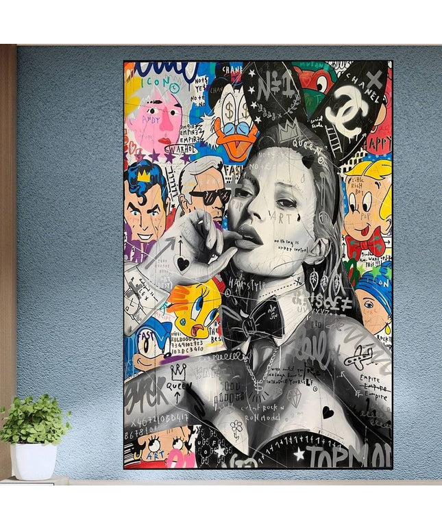 Bunny Kate Moss - Fashion Model Graffiti Pop Art Canvas Poster Wall Poster