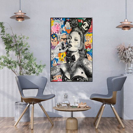 Bunny Kate Moss - Fashion Model Graffiti Pop Art Canvas Poster Wall Poster