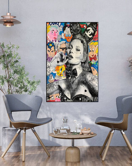 Bunny Kate Moss - Fashion Model Graffiti Pop Art Canvas Poster Wall Poster