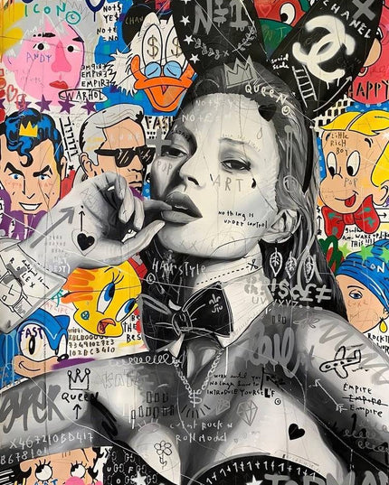 Bunny Kate Moss - Fashion Model Graffiti Pop Art Canvas Poster Wall Poster