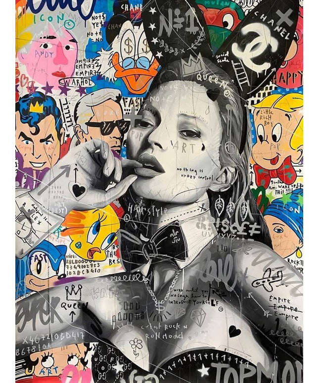 Bunny Kate Moss - Fashion Model Graffiti Pop Art Canvas Poster Wall Poster