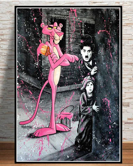 Classic Comedy Mashup: Chaplin and The Pink Panther Print Wall Poster