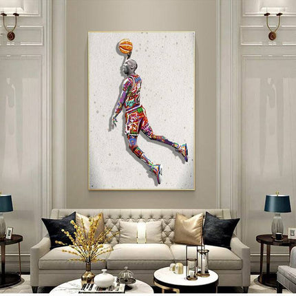 Electrifying Michael Jordan Dunk Graffiti Canvas Print: Soar with a Legend