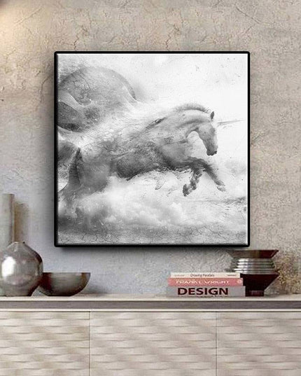 Elegant Equine: Abstract Black & White Running Horse Arr Poster 