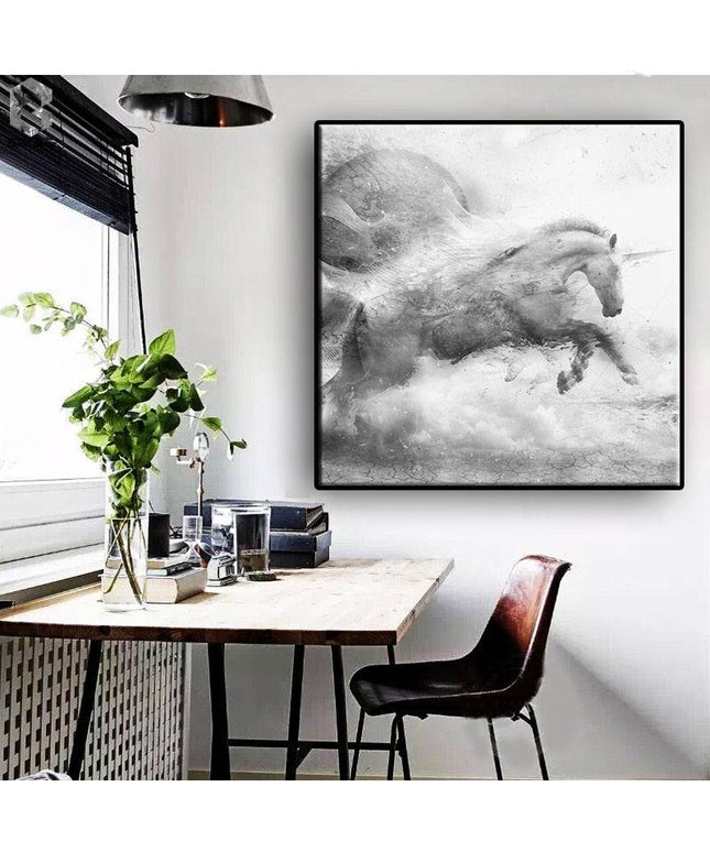 Elegant Equine: Abstract Black & White Running Horse Arr Poster 