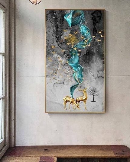 Fortune Golden Deer Poster - Limited Edition Canvas Artwork
