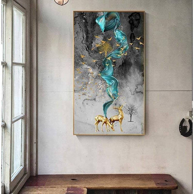 Fortune Golden Deer Poster - Limited Edition Canvas Artwork